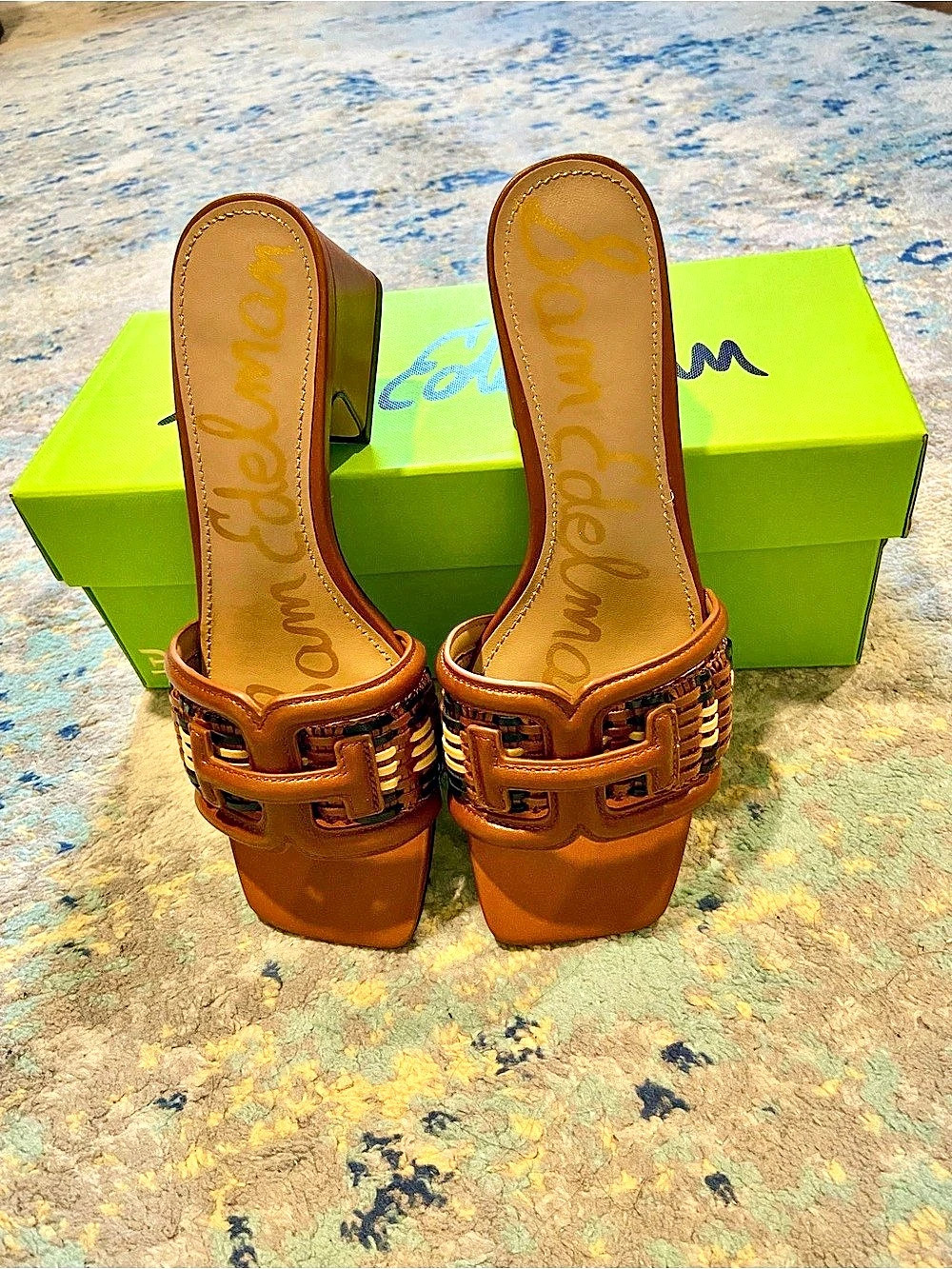 NEW Sam Edelman Waylon Weave Slide Sandal Woven Buckle Heels in Brown US Size 5